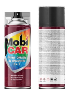 Грунт-эмаль по ржавчине MobiCAR 3 в 1 черный глянцевый аэрозоль 520 мл [527656t]
