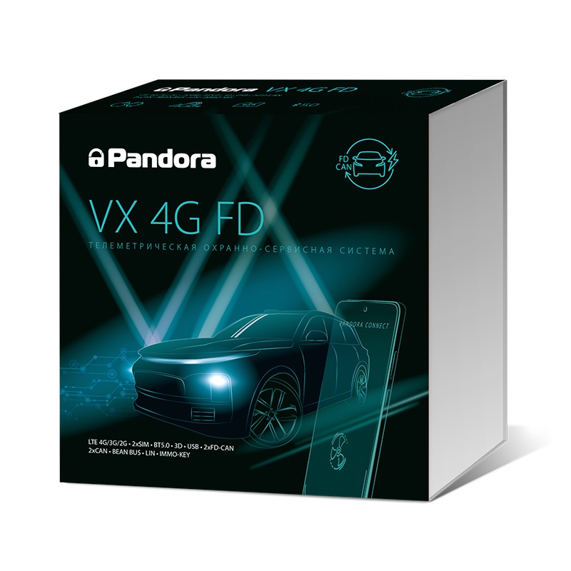 Автосигнализация PANDORA VX-4G FD (GSM 4G/LTE/2G, 2хCAN+2xCAN FD, SIM-чип+Nano-Sim, BT 5.0, поддержка Bean-bus, LIN, BT-760V, R-500BT, RMD-4M, PS-330)
