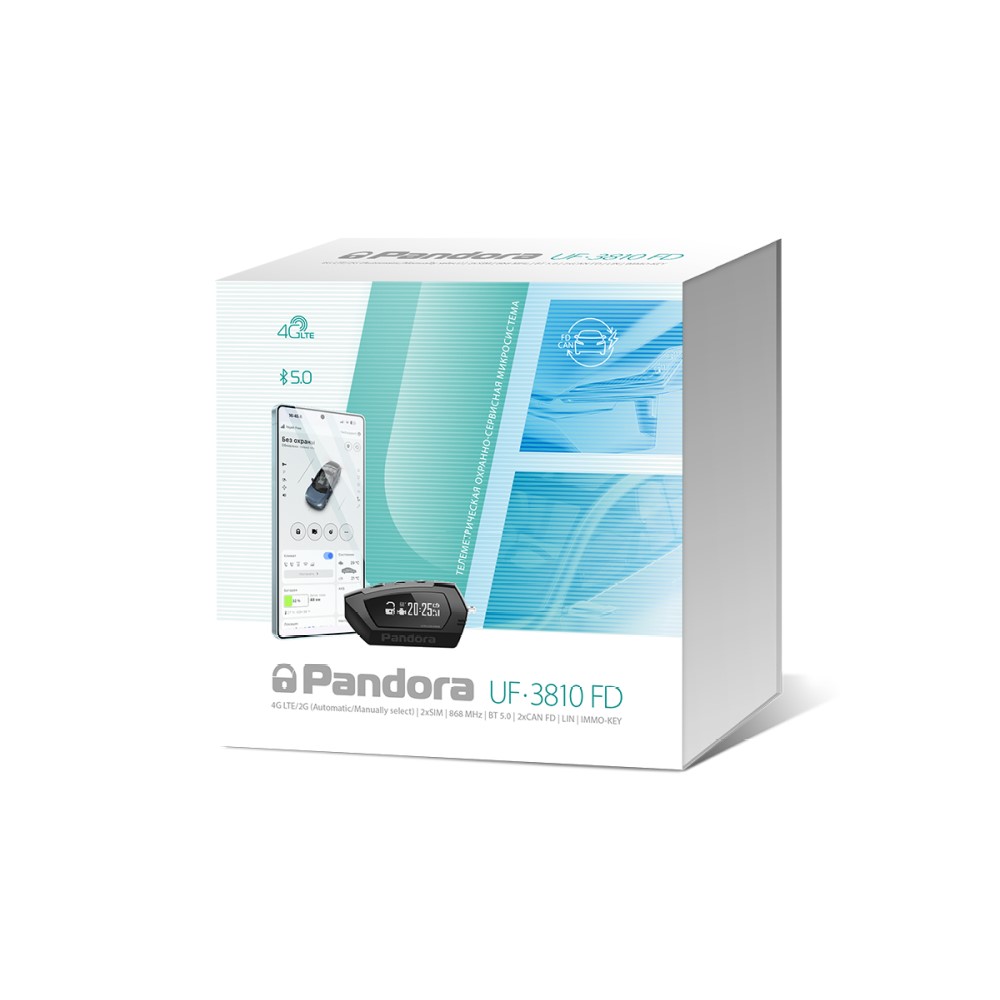 Автосигнализация PANDORA UF 3810 FD [4G/LTE/2G, SIM-чип+Nano-Sim, BT5.0, 2хCAN FD, LIN, IMMO-KEY, CLONE, USB-C, брелок LCD D010, RMD-5M, PS-330, бипер)